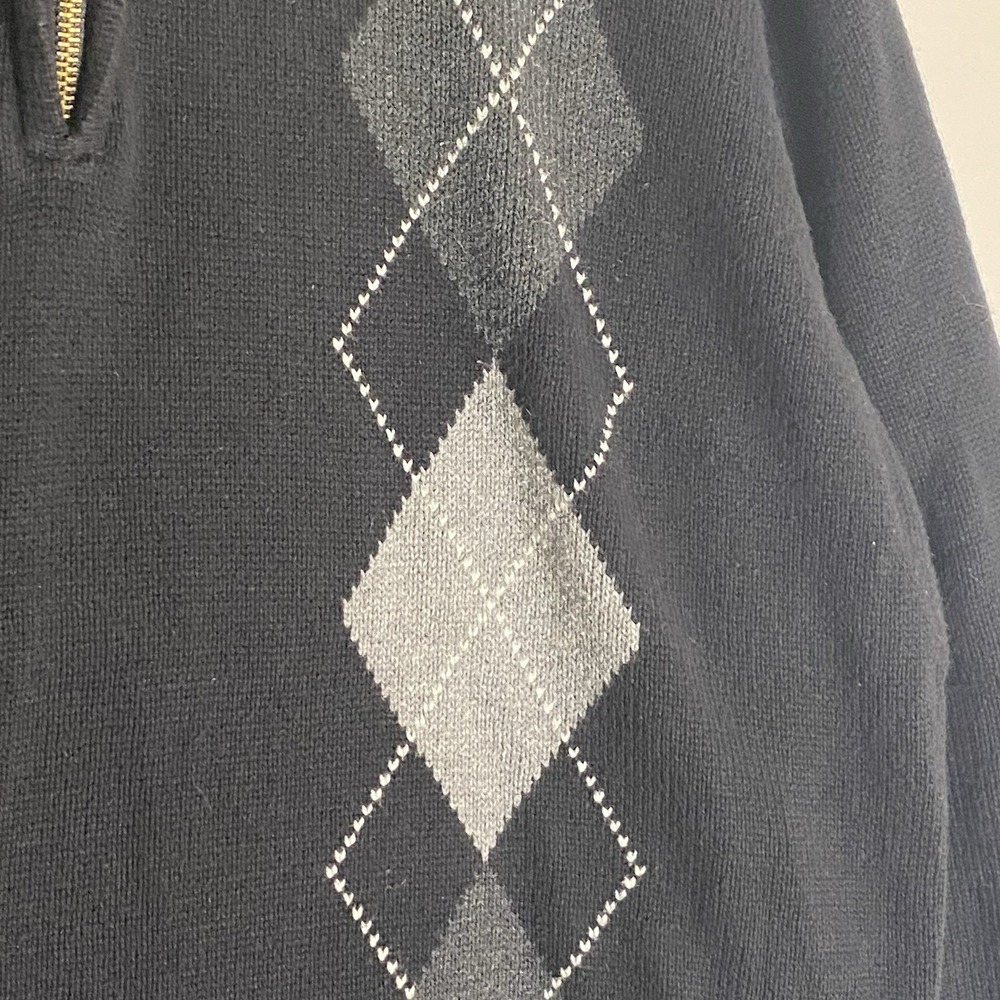 Oscar De La Renta Sweater Mens XL Black Argyle Tight Knit Quarter Zip Preppy‎ - Picture 7 of 16